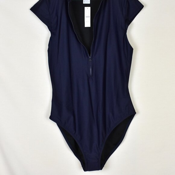 J.Crew Bodysuit 16 Navy Blue Zip Front Sleeveless Machine Wash - Picture 3 of 7